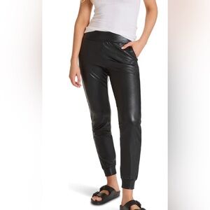 Commando Faux Leather Jogger Pants Black Pull On Stretch Pocket Size M